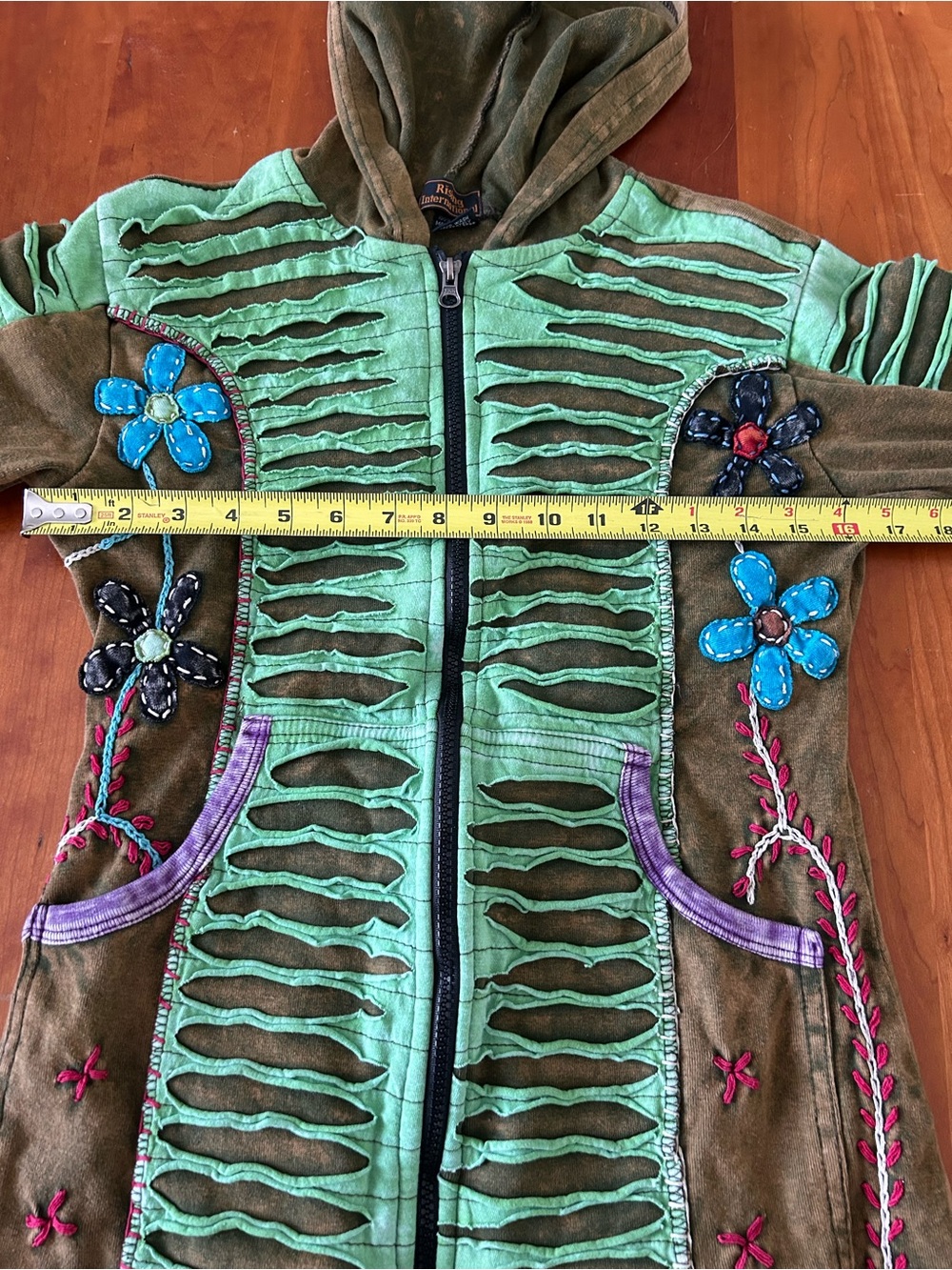 Rising International hippie boho zip up hooded jacket Size Small - Picture 6 of 7